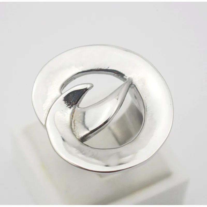 Wide Silver Color Cocktail Ring Women Stainless Steel Punk Geometric Ring Jewelry Size 7 9 8 6