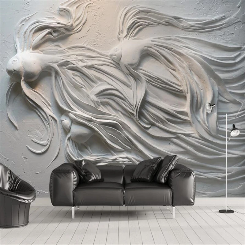 

wellyu 3D embossed guppy TV sofa background wall painting custom large mural green wallpaper papel de parede para quarto