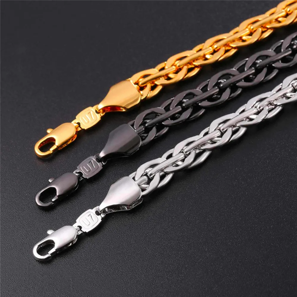 U7 Trendy Silver/Gold/Black Color Rock Woven Chain Bracelet Necklace Jewelry Set For Men Hip Hop Gift Wholesale S1015