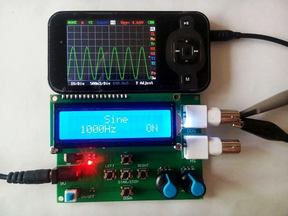 DDS Function Signal Generator Module Sawtooth Triangle Wave Sine Square Sawtooth Wave 1Hz-65534Hz DC 7V-9V LCD Display