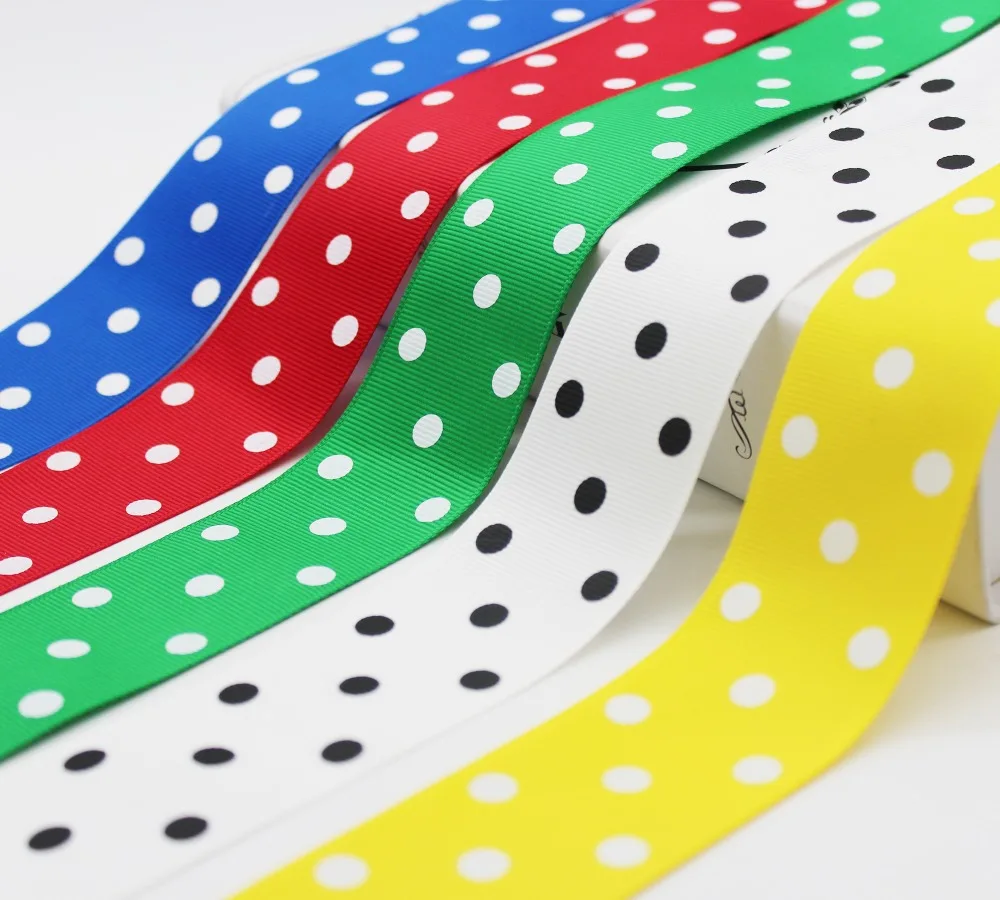 1.5 Inch 38MM 4CM Polka Dots Grosgrain Ribbon ECO-Friendly Polyester Fabric Printed White Dots For Headband Ribbon Bow Accessor