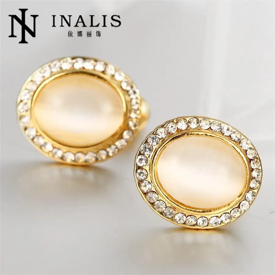 INALIS Top Quality!Nickle Free GoldPlated CZ Crystal Opal Studs Earrings Fashion Jewelry Crystal Earrings Jewelry E954