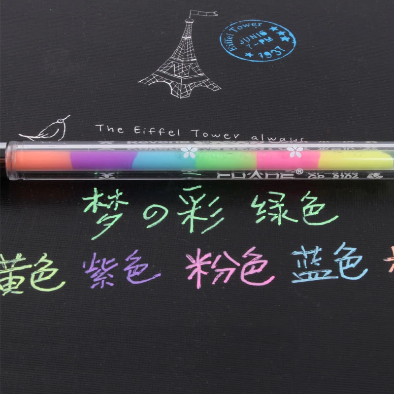 6 Pcs / Lot New Korean Stationery Cute Design Ink 6 Colors Highlighter Pen Marker Stationery Point Pen Colorful Writing Supplies