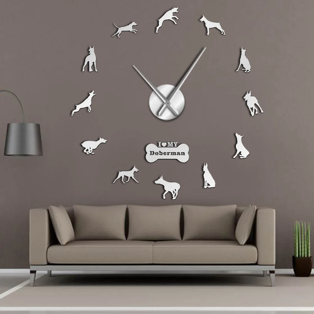 Doberman Pomeranian Rottweiler Poodle Pitbull Siberian Husky Jack Russel Popuar Dog Breeds DIY Giant Wall Clock Puppy Home Decor