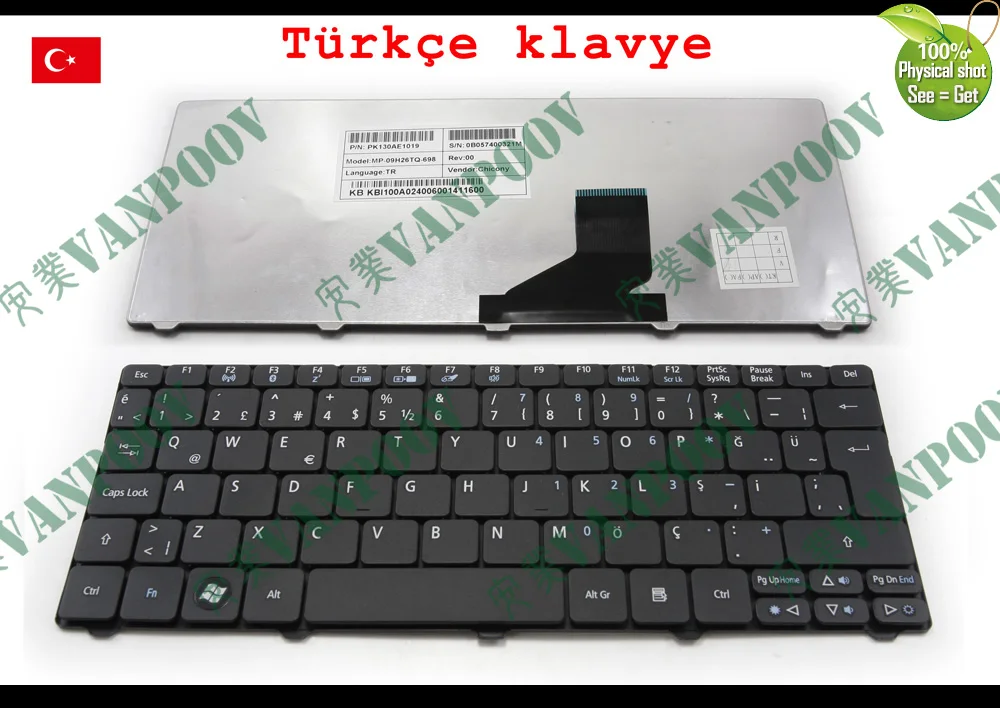 

Новая клавиатура для ноутбука TR Tastatur для Acer Aspire One 532H AO532H 521 D255 D260 D270 ZH9, для Gateway LT21, черная турецкая