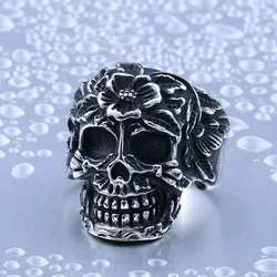 Beier new store 316L Stainless Steel Special Skull Flower Ring for Men and Women Classic Punk High Quality Jewelry LLBR8-210R