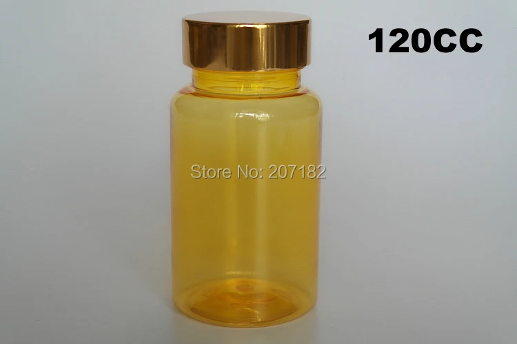 

(100PCS/Lot) 120CC PET Translucent Yellow Color Bottle With Metal Gold Cap, Capsule Bottle, Top Grade 120ml Plastic Bottle