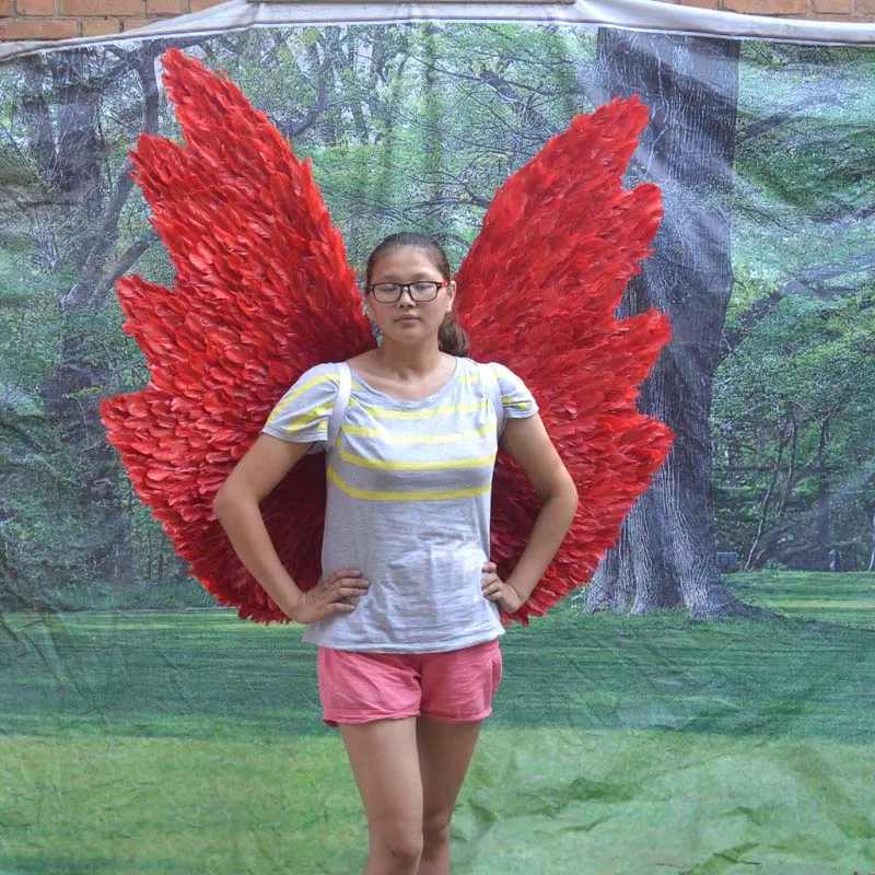 length 120cm angel wings red feathers wings,Model Catwalk Stage Cosplay Performance Shooting film Props gift a1959