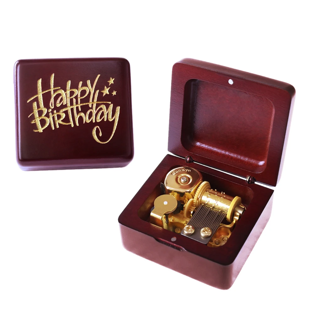

Rosiking Handmade Wooden Happy birthday Music Box Birthday Gift For Birthday day gift box Wine red