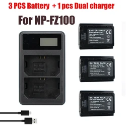 3Pcs NP-FZ100 NPFZ100 NP FZ100 Battery+LED Double Batteries Charger For Sony NP-FZ100, BC-QZ1, Sony a9, a7R III, a7 III, ILCE-9