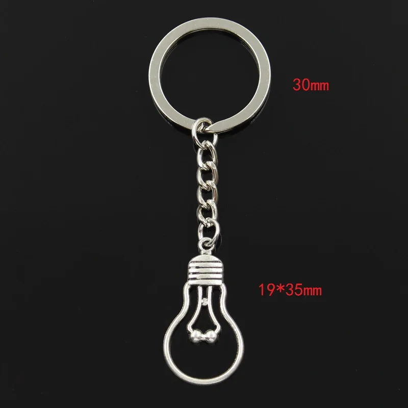 Fashion 30mm Key Ring Metal Key Chain Keychain Jewelry Antique Bronze Silver Color Plated Light Bulb 19x35mm Pendant