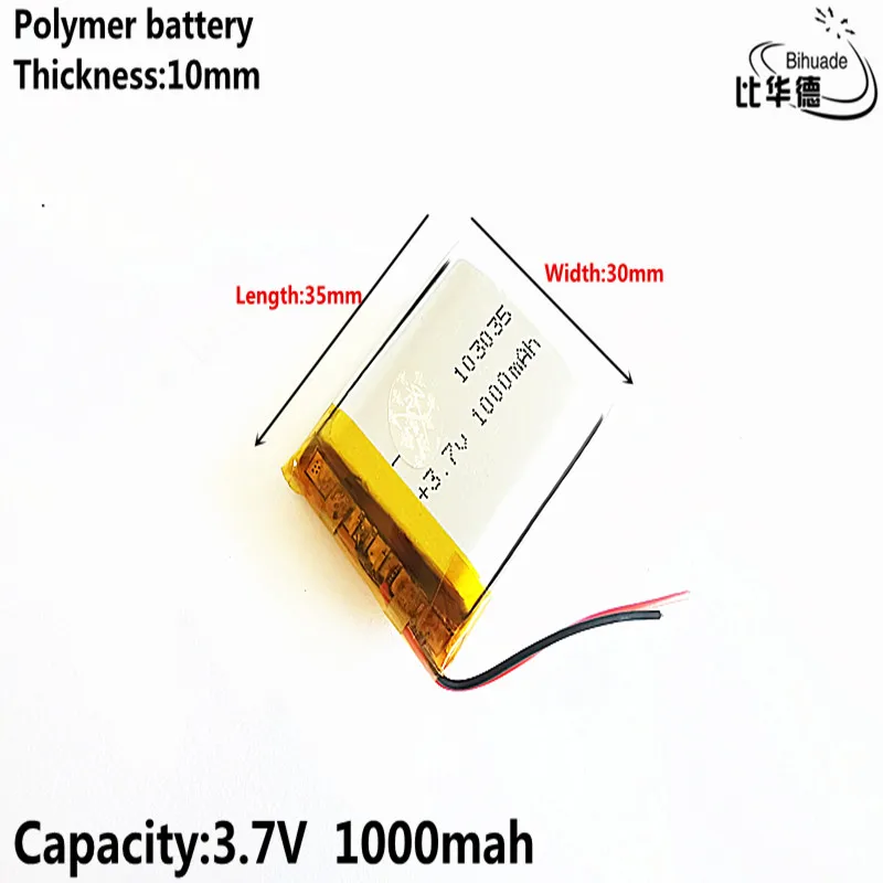 Dobra jakość 3.7 V, 1000 mAH 103035, polimerowa bateria litowo-jonowa/akumulator litowo-jonowy do tablet pc BANK, GPS, mp3, mp4