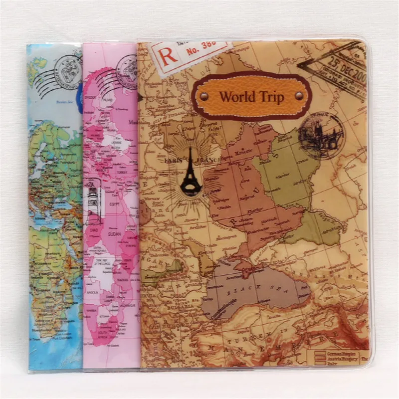 PVC Passport Cover Casual Business Card Holder Men Women Credit Card ID Holders 14*10cm World Map Travel Documents Passport Bags