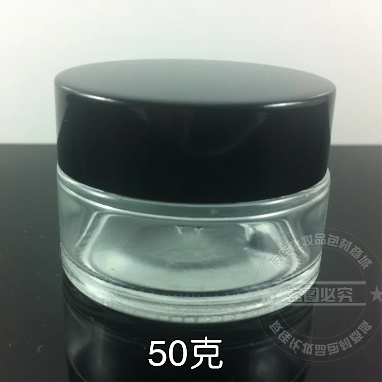 

50pieces 50g clear cream glass cosmetic jar with black cap ,clear 50 g glass jar or cream container, glass 50g eye cream jar