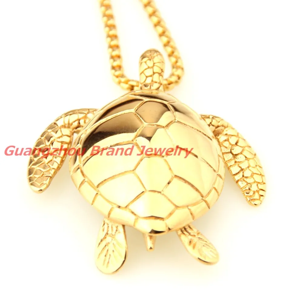 High Quality Polishing Gold color Sea Turtle Pendant 316L Stainless Steel Cool Mens Necklace Free 60CM Box Chain Top Design
