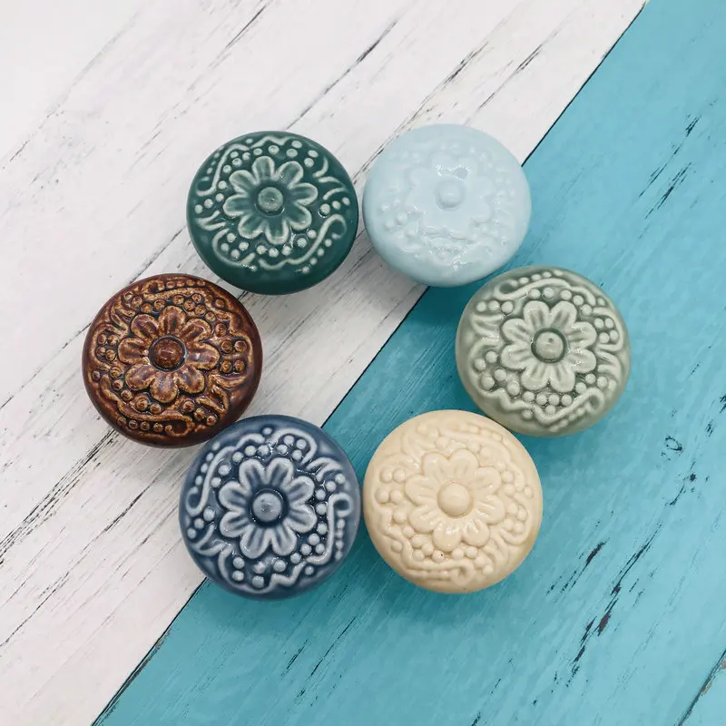 6x Vintage Porcelain Pulls Ceramic Cabinet Drawer Knobs Kids Children Wardrobe Knob Handles Dresser Closet Cupboard Round Knob