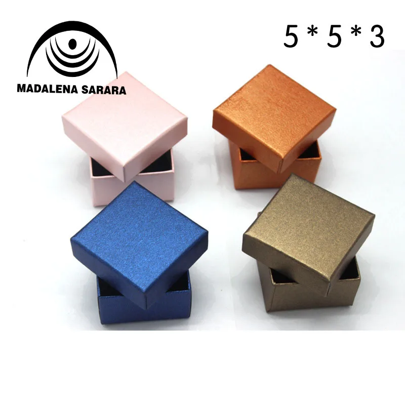 MADALENA SARARA  50pcs/lot 5X5cm Jewelry Box Kraft Paper Box Black Color Multi Sizes For Earrings Bracelet Storage Gift Box