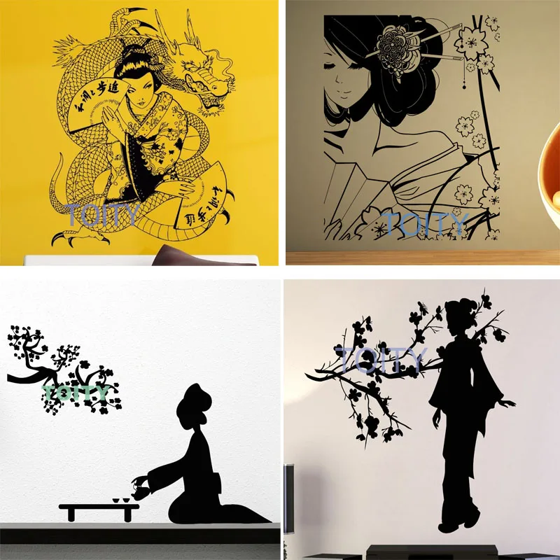 

Japanese Women Wall Sticker Geisha Vinyl Decal Asian Orient Style Home Bedroom Decor Art Removable Mural
