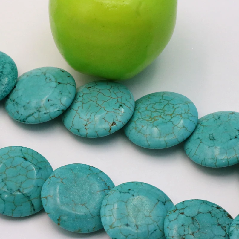 

Coin shape blue Turkey Stone 20mm loose beads 15" 2 piece/lot DIY fit women jewelry making accessory design wholesale