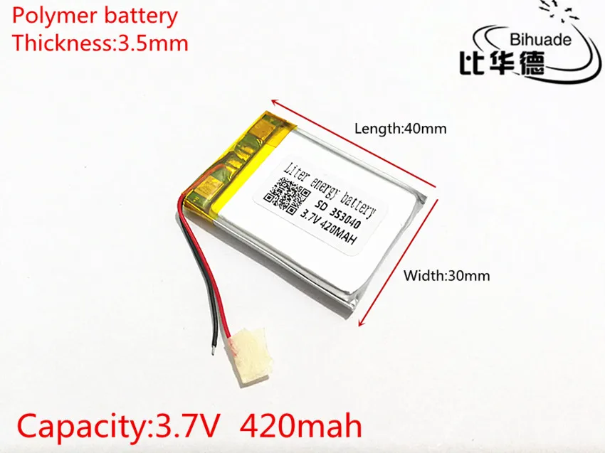 3.7V 420Mah 353040 Lithium Polymer Lipo Oplaadbare Batterij Voor Mp3 Mp4 Mp5 Diy