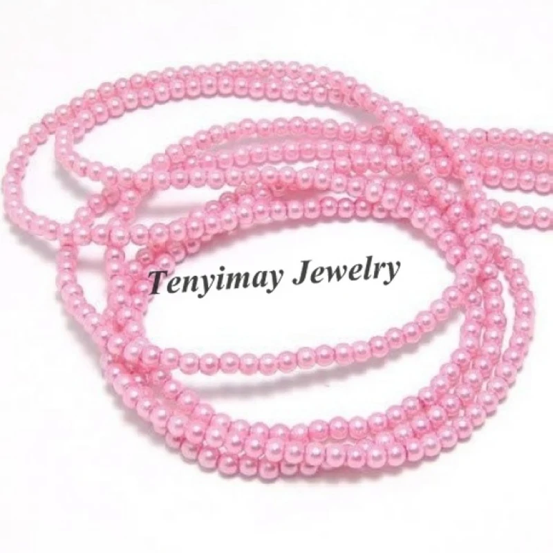 Wholesale 5 Strands 85cm/Strand 4mm Pink Imitation Pearl Loose Beads For DIY