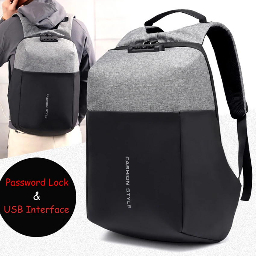 15 15.6 15.4 Inch with USB Interface Password Lock Nylon Notebook Laptop Backpack Bags Case School Backpack for Men Women