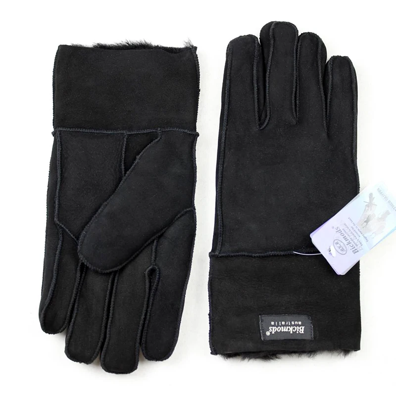 Gants d\'hiver chauds en fourrure de mouton pour hommes, épais, moto d\'extérieur, coupe-vent et résistant au froid, pointes de cuir en laine