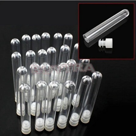 Tubes à essai en plastique transparent avec bouchons, tubes à essai de laboratoire, perles de bricolage faites à la main, tube de rangement, 12x100mm, 10 pièces