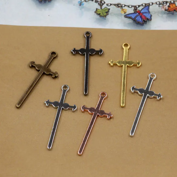 

Multi-color Plated Brass Metal Vintage Cross Charms Links Wraps Connectors Jewelry DIY Findings 40x17mm