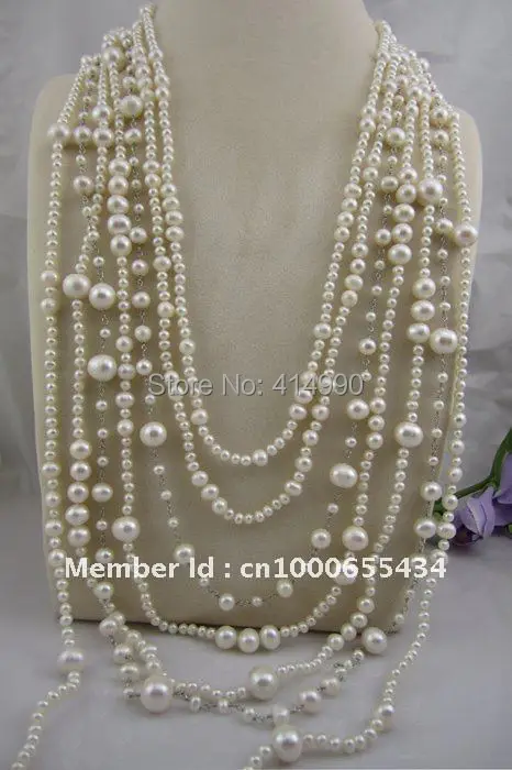 Fresh Water Party Dress Charm Necklace Cocktail Party Necklace  Multilayer Pearl Necklace   Pearl Chain Long