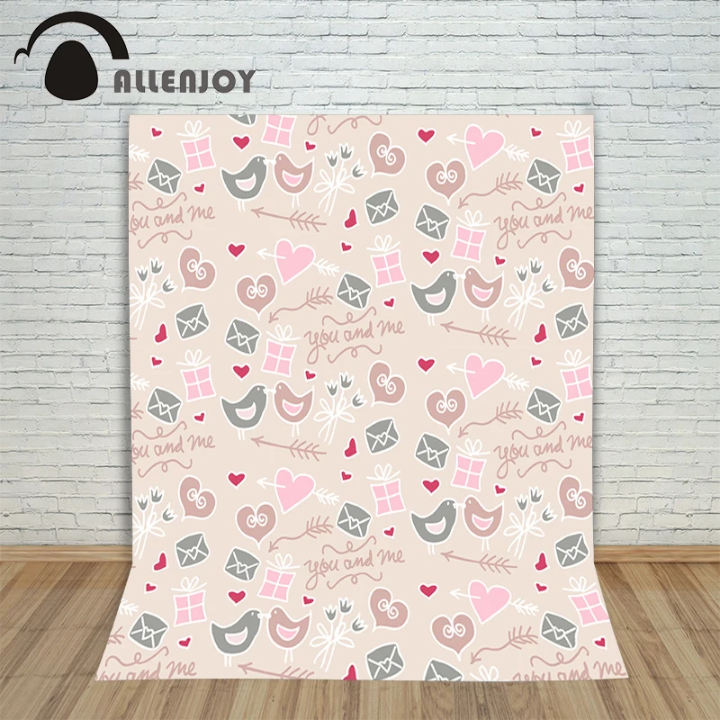 Allenjoy photo backdrops Valentine pink cute bird envelope gift love hearts custom photocall backgrounds for photo studio vinyl