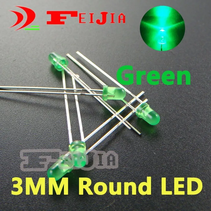 500pcs/lot 3mm Green Round LED Diode Lndicator lights Super bright [Green] DC3.2-3.4V Free Shipping