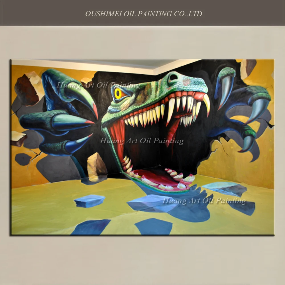 

Realistic 3D Fierce Dinosaur Oil Painting Big Size Hand Painted Animals Painting On Canvas Modern Landscape Wall Art