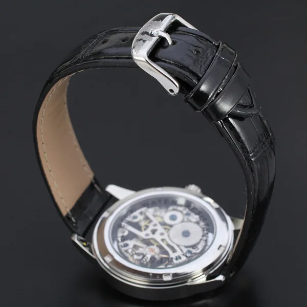 T-WINNER New Golden Skeleton Watches Wheel Design Chronograph Self Wind Mechanical Fashion Movement Leather Band MechanicalWatch