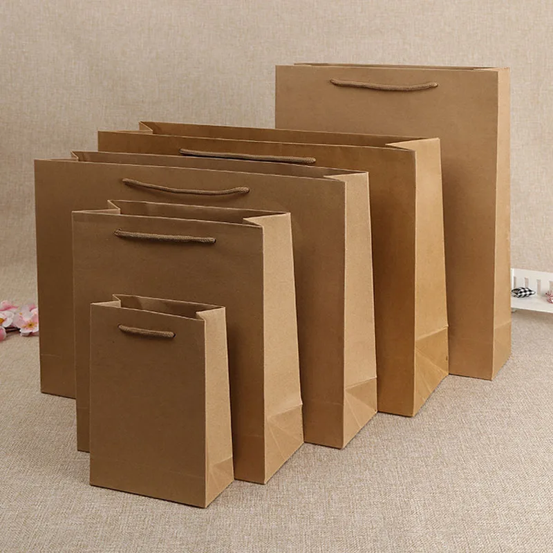 1000pcs 19*13*6cm Kraft Paper Gift Bag Goodie Gift Bags With Handle Baby Shower Party Wedding Valentine's Day Package ZA3942