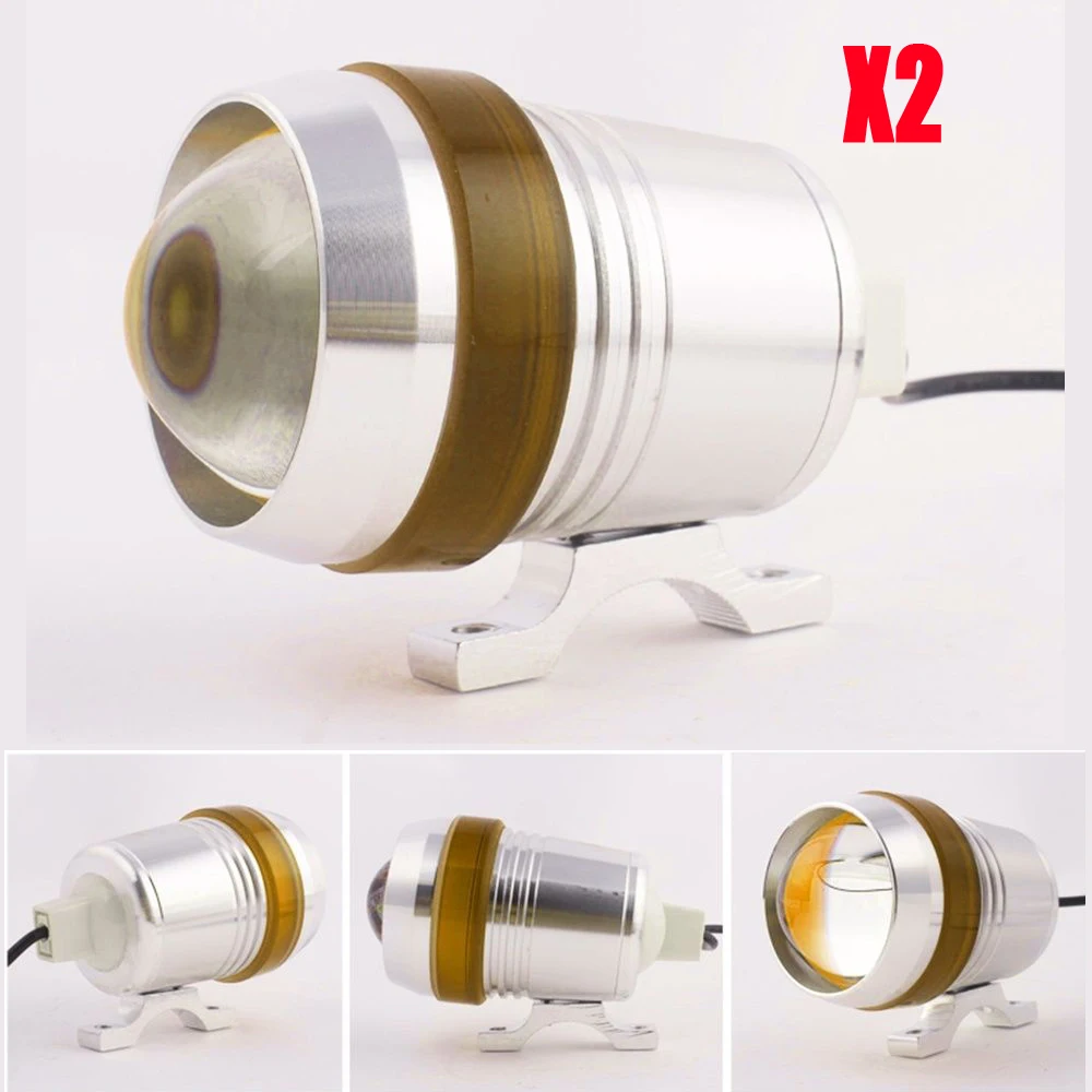 

2x Universal Waterproof Chrome Shell 30W U3 LED HeadLight Spot Fog Light Yellow Angel Eye Motorcycle Motor Bike 12V