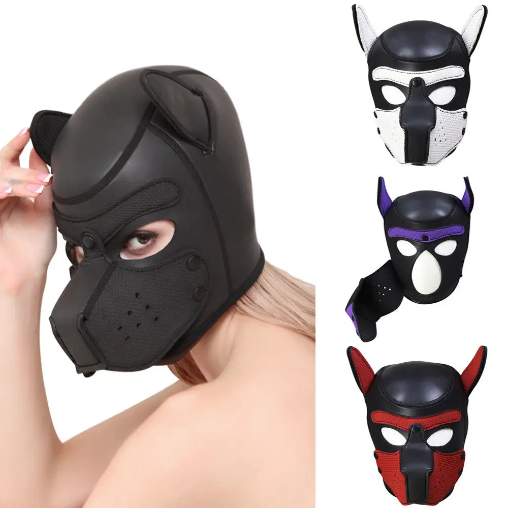 Brand New Fashion Padded Latex Rubber Role Play Dog Mask Puppy Cosplay Full Head with Ears 4 Color