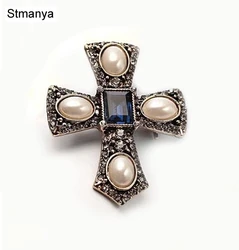 Women Fashion pearl crystal Cross pins Brooch for Collar Shawl Scarf Buckle pin party Brooches gift jewelry Wholesale 15001