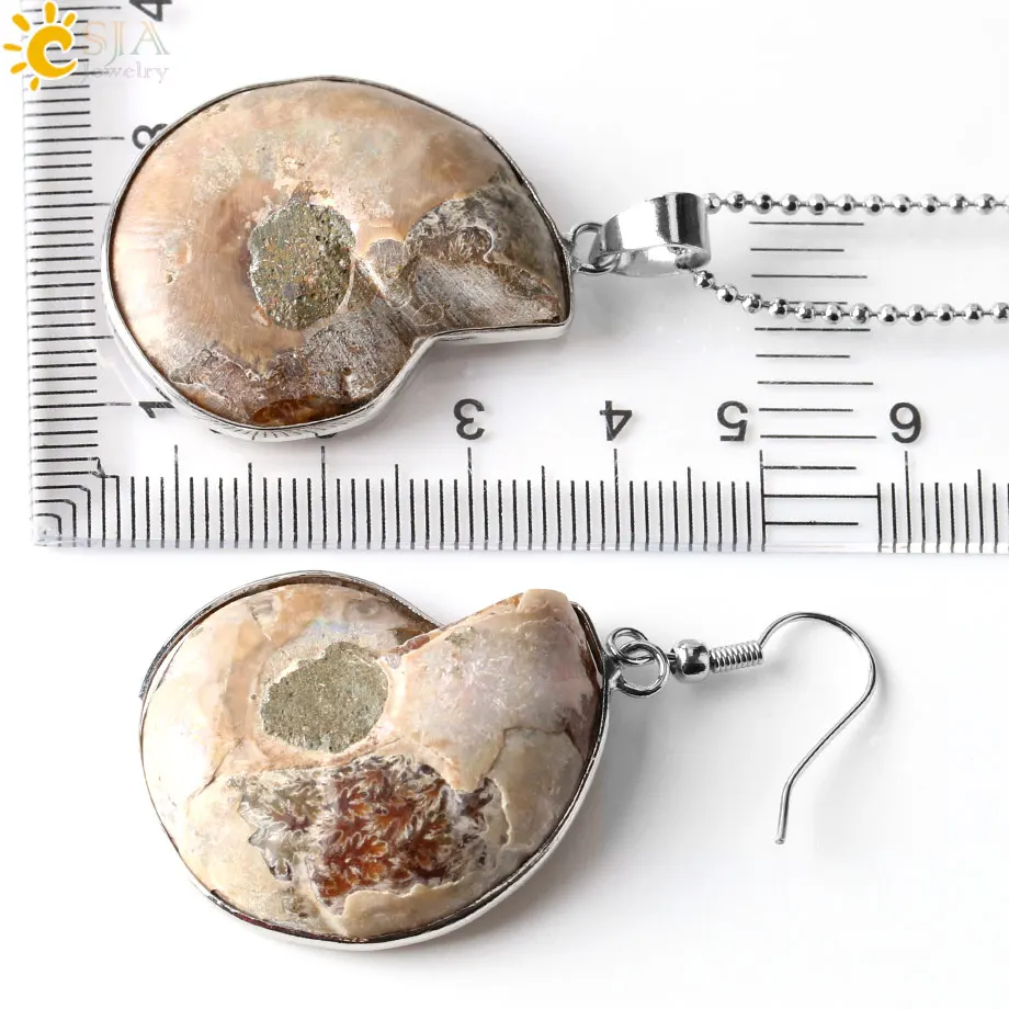 CSJA Natural Unique Ammonite Jewelry Set Necklaces Pendants Conch Shell Snail Spiral Dangle Earrings Pendants Sets E392