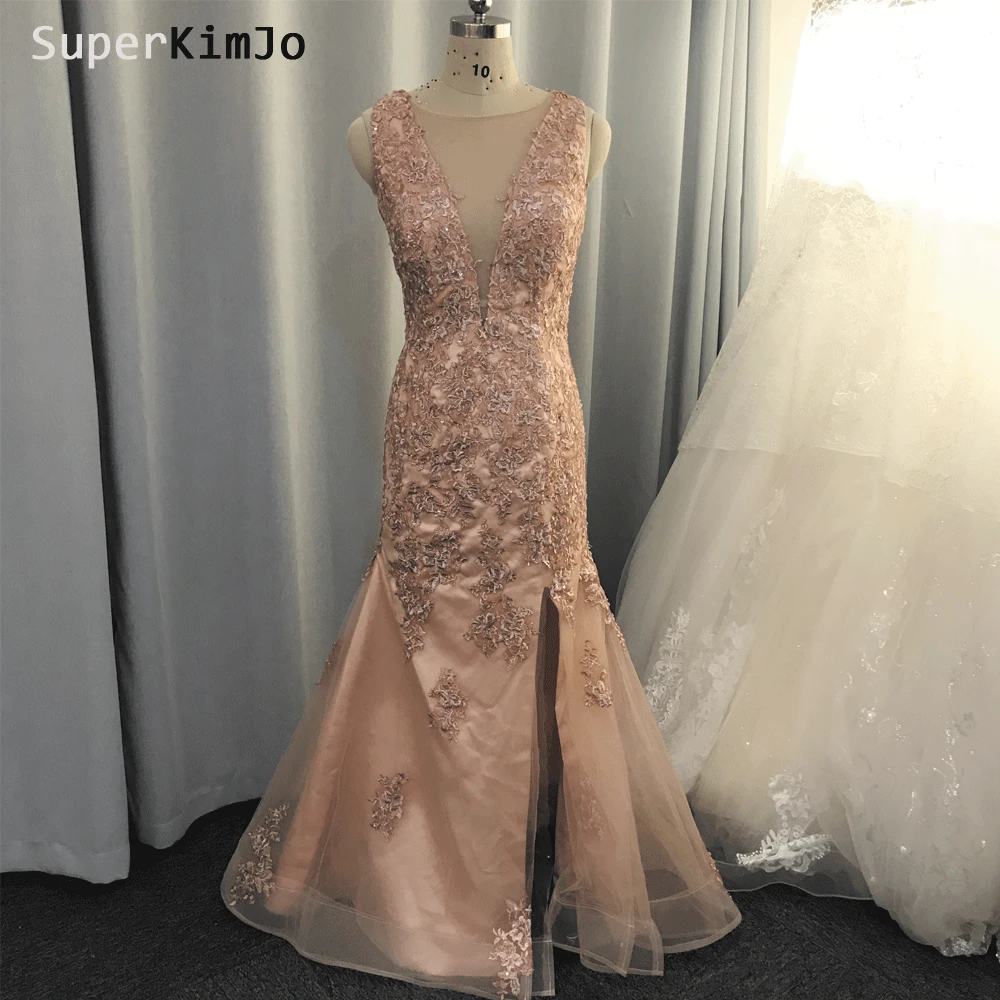 detachable prom dresses real picture sheer crew neckline lace appliques beading sequins pink evening dresses gowns