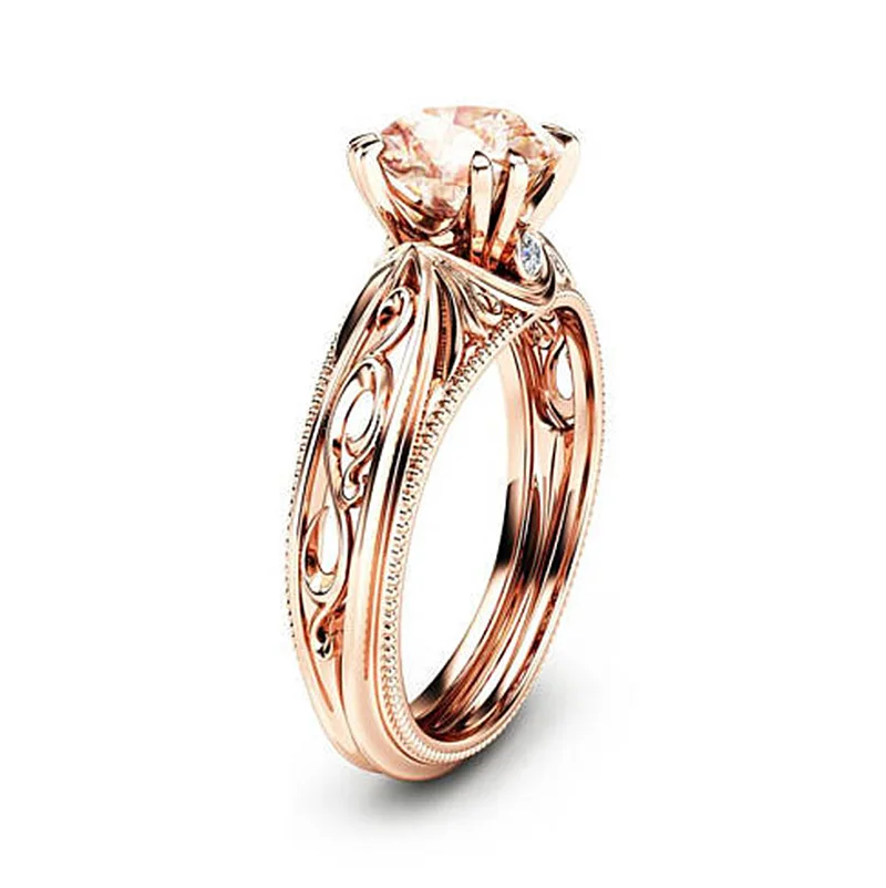 Huitan Rose Gold Color Series Wedding Rings With Shiny Champagne AAA Cubic Ziron Fashion Hollow Out Pattern Band Women Jewelry