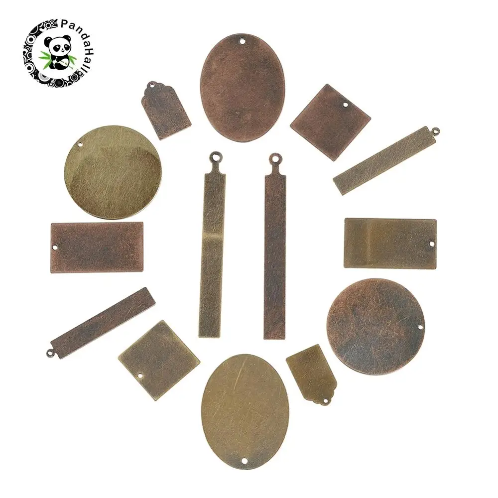 10pcs Antique Bronze Red Copper Brass Metal Blank Stamping Tag Necklaces Pendants Charms Jewelry Making DIY Square Round Oval