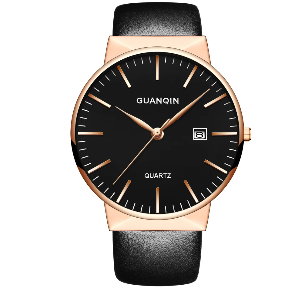 GUANQIN Watch Men Ultra Thin Simple Fashion Casual Quartz Men Watches Leather Strap Men Clock Wristwatch Birthday Gift