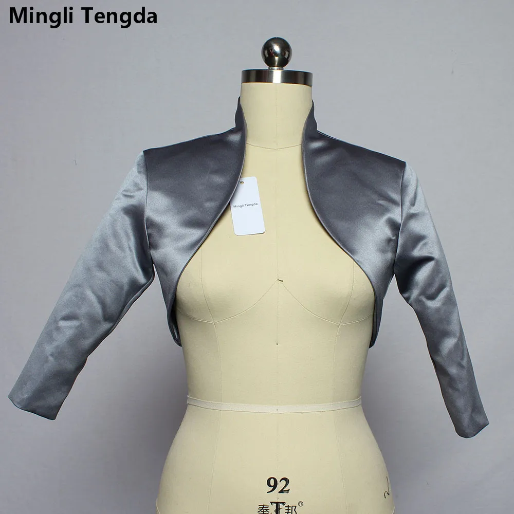 New Gold Satin Wedding Bolero Tippet Shrug Bridal Jacket Stole Wrap 3/4 Sleeve Lined Custom Made Wedding Caps Mingli Tengda cape