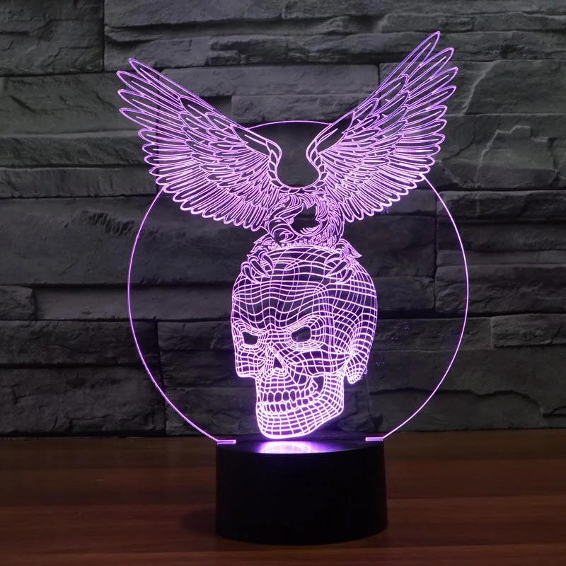 New Eagle in foreign trade holds skull colorful 3D lamp touch LED illusion lamp creative gift