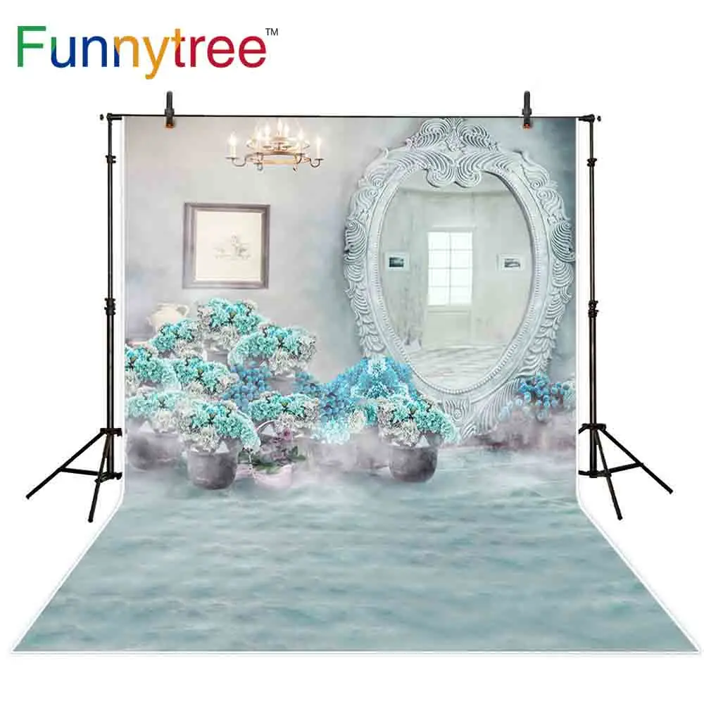 Funnytree photography photo background flower chandelier wedding photocall magic mirror backdrop studio kid photophone decor