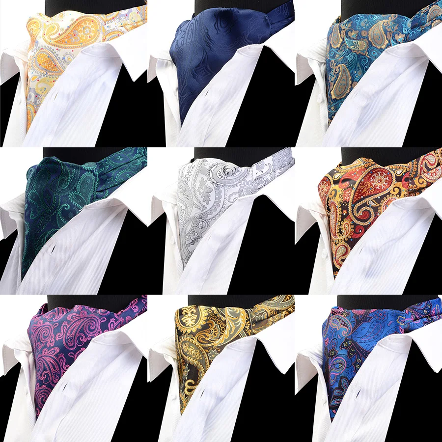 RBOCOTT Men's Ascot Vintage Classic Paisley Neckwear Scrunch Self British style Cravat For Men Gentleman Wedding Accessories