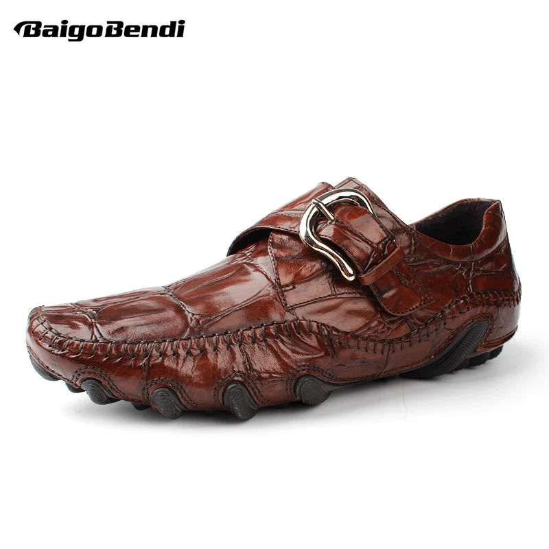 Size 38-44 Full Grain Leather Crocodile Pattern Men Loafers Trendy Buckle Belt Octopus Outsole Leisure Businessman Casual Shoes