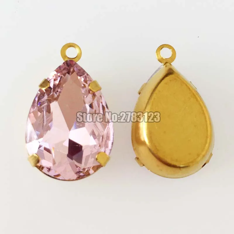 Pink faltback Drop type Gold bottom high-quality AAA Glass Crystal Single hanging sew on  13x18mm 18x25mm