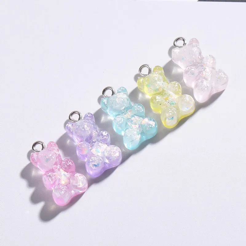 10Pcs 16*10MM  Resin Charms Flatback Gummy Bear Glitter Cabochons for Necklace Pendant Earring DIY Making